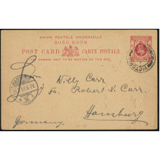 CN0063 Hong Kong 1907 KE 4c postal card to Germany.VF