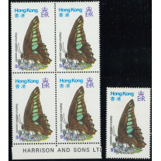 FF0046 Hong Kong 1979 Butterfly $1.3 block of 4 yellow colour shift.VF UM